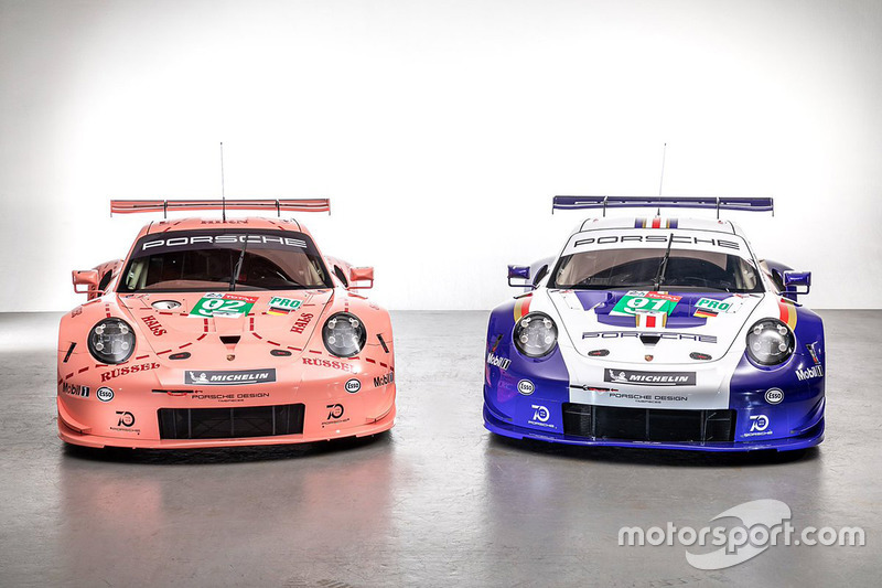 #92 Porsche GT Team Porsche 911 RSR et #91 Porsche GT Team Porsche 911 RSR avec des livrées spéciales