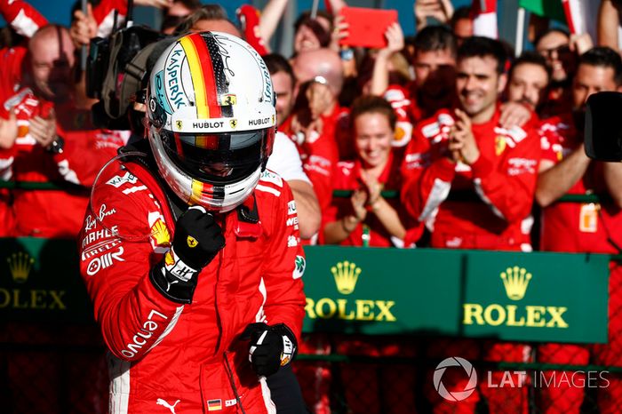 Sebastian Vettel, Ferrari celebra en Parc Ferme