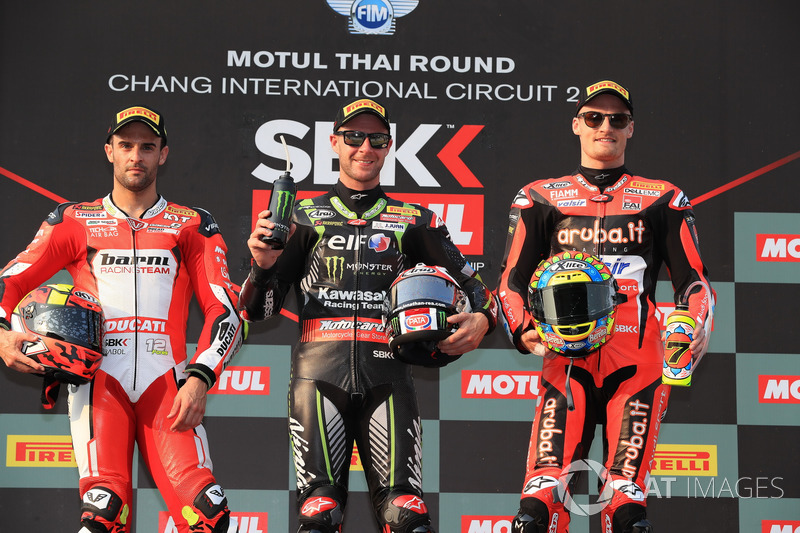 Podio: segundo Xavi Fores, Barni Racing Team, Race primero Jonathan Rea, Kawasaki Racing, tercero Chaz Davies, Aruba.it Racing-Ducati SBK Team