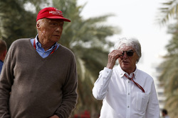Niki Lauda, Mercedes AMG F1 Non-Executive Chairman and Bernie Ecclestone