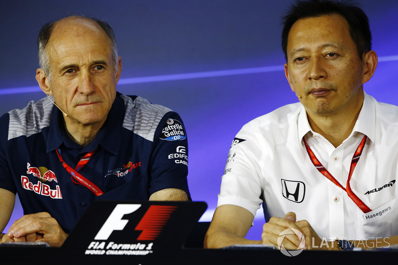 Franz Tost, Team Principal, Scuderia Toro Rosso, Yusuke Hasegawa, Senior Managing Officer, Honda, in the press conference