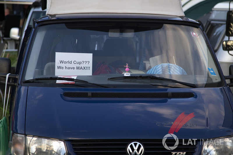 Max Verstappen, Red Bull Racing fans banner on the campsite