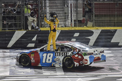 Kyle Busch, Joe Gibbs Racing, Toyota Camry M&M's Red White & Blue, celebrates after winning