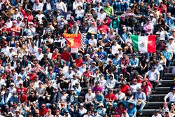 Ferrari and Mexican flags are waved in the grandstand