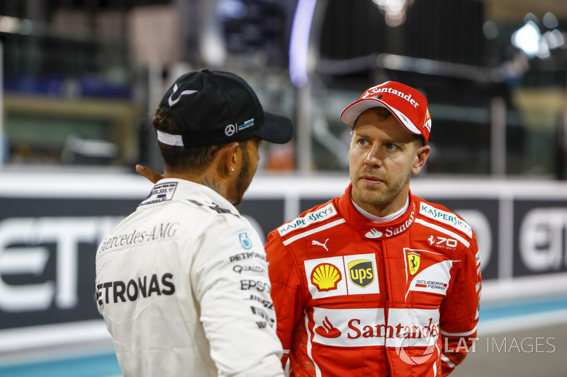 Lewis Hamilton, Mercedes AMG F1 and Sebastian Vettel, Ferrari after qualfying