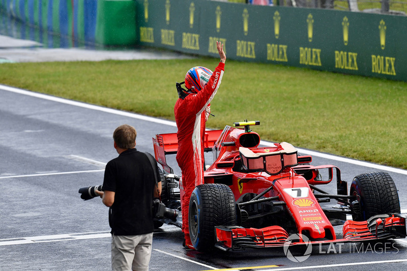 Kimi Raikkonen, Ferrari SF71H celebrates in parc ferme
