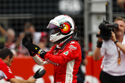 Sebastian Vettel, Ferrari, celebrates his pole position