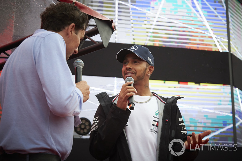 Lewis Hamilton, Mercedes AMG F1, on stage
