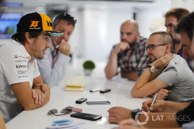 Fernando Alonso, McLaren, holds a press conference