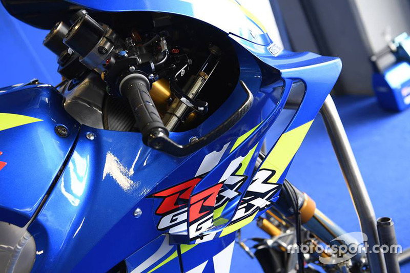 Dettaglio della carena sulla moto di Alex Rins, Team Suzuki MotoGP