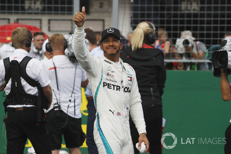 Pole sitter Lewis Hamilton, Mercedes-AMG F1 celebrates in parc ferme