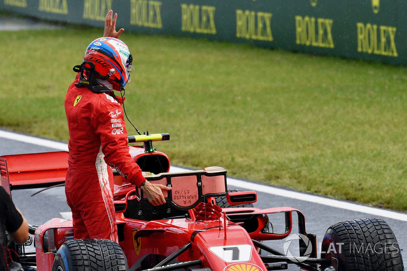 Kimi Raikkonen, Ferrari SF71H celebrates in parc ferme