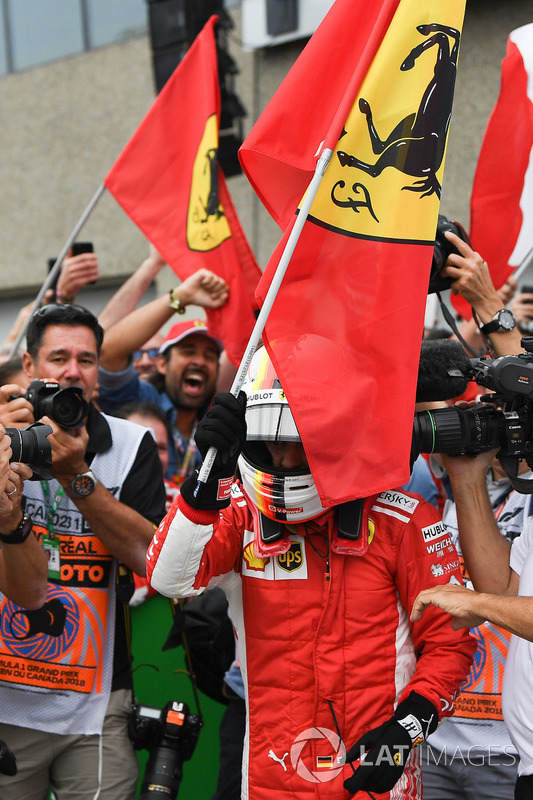 Race winner Sebastian Vettel, Ferrari celebrates in parc ferme