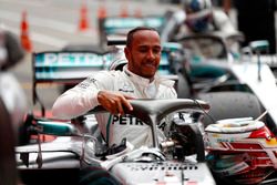 Lewis Hamilton, Mercedes AMG F1, celebrates victory in parc ferme