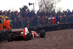 Michael Andretti, Mclaren MP4/8, in the gravel after making contact with Karl Wendlinger, Sauber