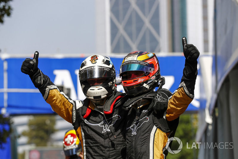 Jean-Eric Vergne, Techeetah congratulates his team mate Andre Lotterer, Techeetah