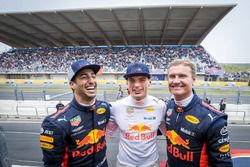 Max Verstappen, Daniel Ricciardo en David Coulthard tijdens de Jumbo Racedagen