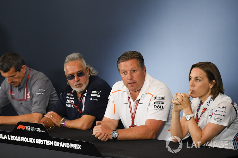 Керівник Haas F1 Team Гюнтер Штайнер, керівник Force India Formula One Team Віджей Малья, генеральний директор McLaren Зак Браун, заступник керівника Williams Клер Вільямс