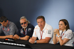 Guenther Steiner, Team Prinicipal, Haas F1 Team, Dr. Vijay Mallya, Force India Formula One Team Owner, Zak Brown, McLaren Racing CEO and Claire Williams, Williams Deputy Team Principal in the Press Conference