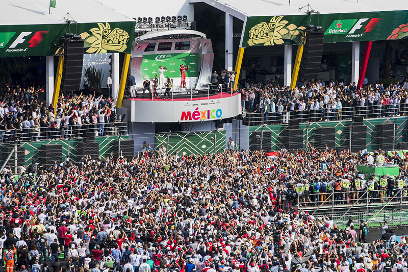Podium: race winner Max Verstappen, Red Bull Racing, second place Valtteri Bottas, Mercedes AMG F1, third place Kimi Raikkonen, Ferrari