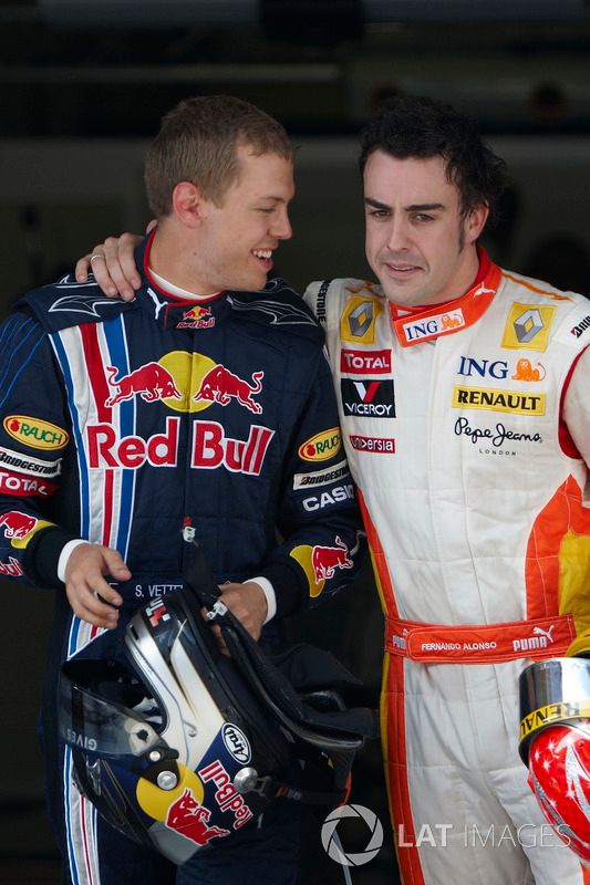 Sebastian Vettel, Red Bull Racing et Fernando Alonso, Renault F1 Team