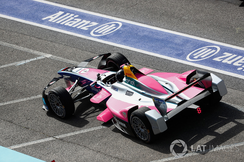 Racing driver, Giancarlo Fisichella, in the Formula E track car