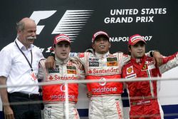 Podium: Race winner Lewis Hamilton, McLaren, second place Fernando Alonso, McLaren, third Felipe Mas