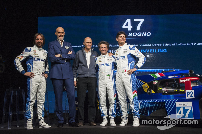 I piloti Roberto Lacorte, Giorgio Sernagiotto e Andrea Belicchi con la Dallara Gibson LMP2
