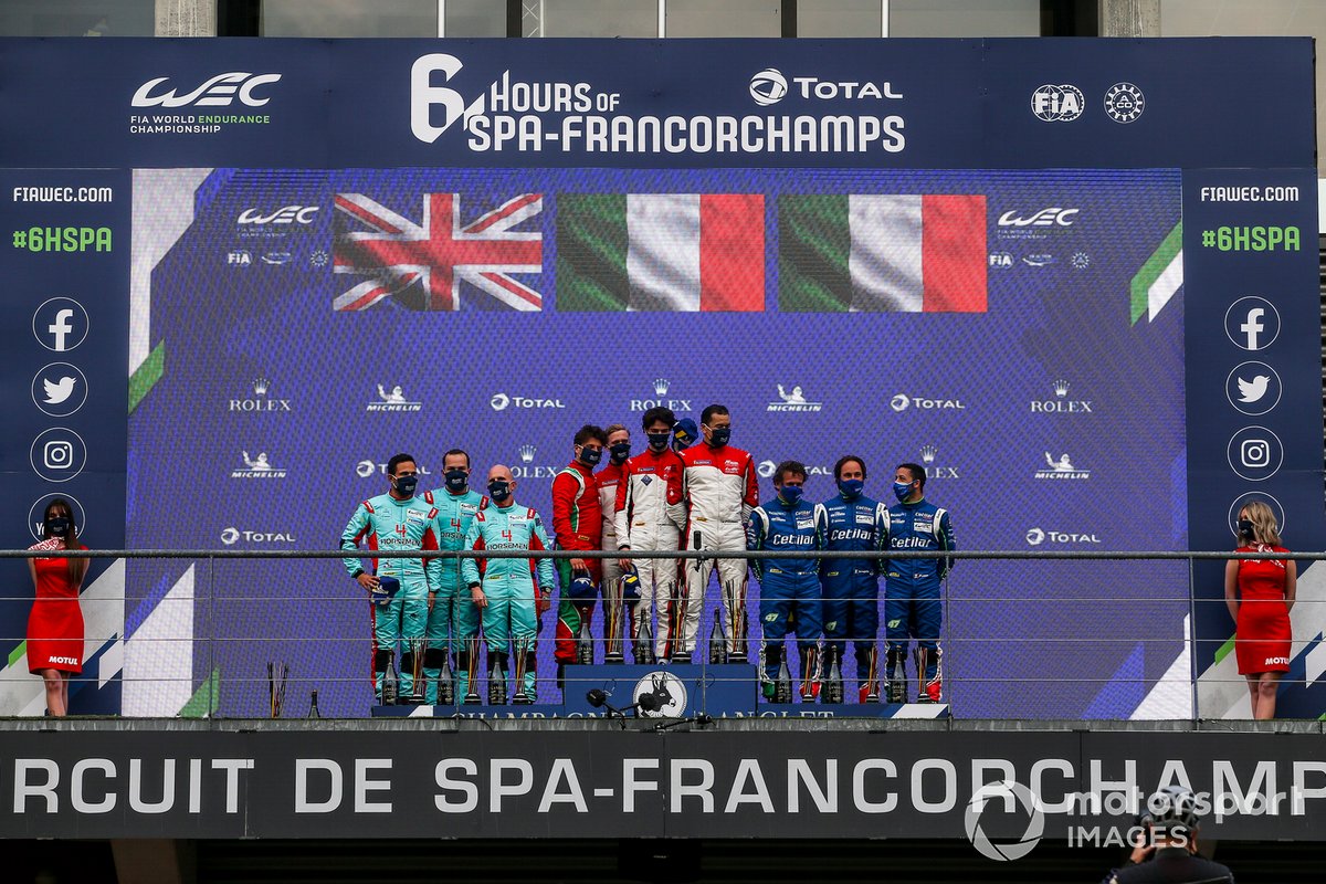 Podio GTE Am: #33 TF Sport Aston Martin Vantage AMR: Ben Keating, Dylan Pereira, Felipe Fraga, #83 AF Corse Ferrari 488 GTE EVO: Francois Perrodo, Nicklas Nielsen, Alessio Rovera, #47 Cetilar Racing Ferrari 488 GTE EVO: Roberto Lacorte, Giorgio Sernagiotto, Antonio Fuoco