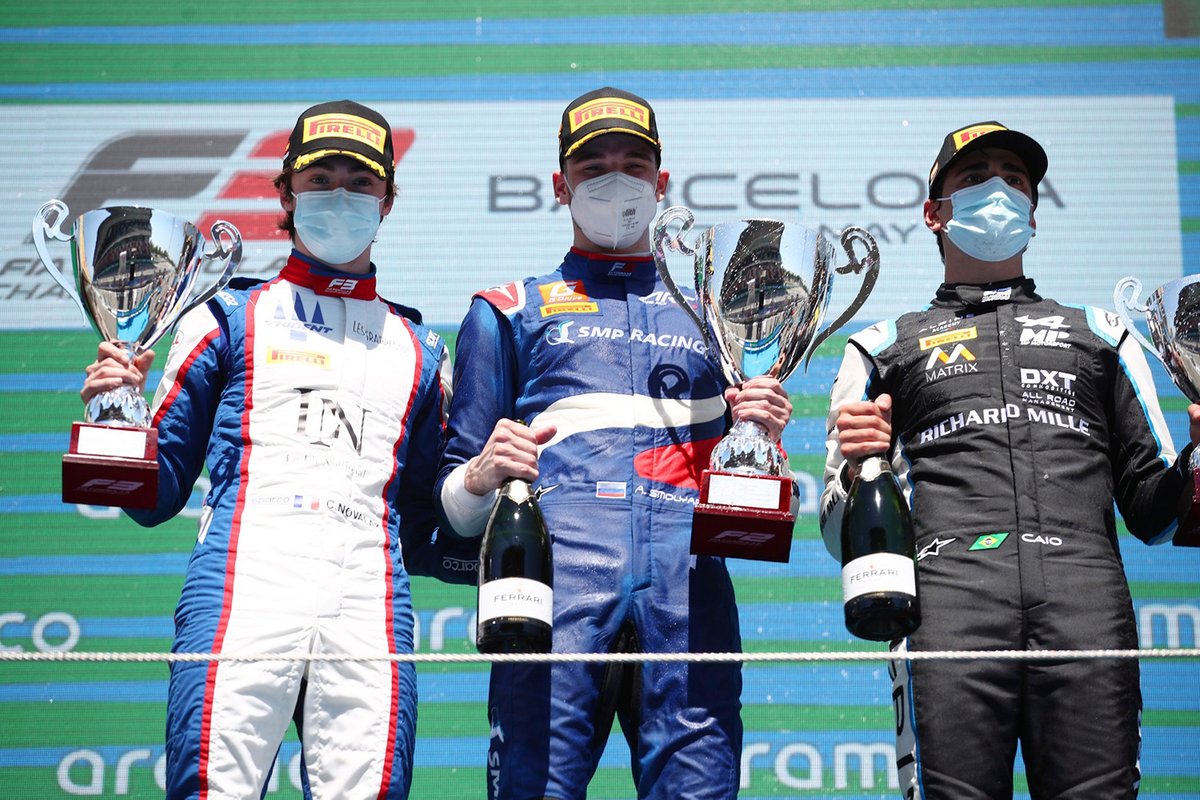 Podio: Alexander Smolyar, ART Grand Prix, Clement Novalak, Trident, Caio Collet, MP Motorsport