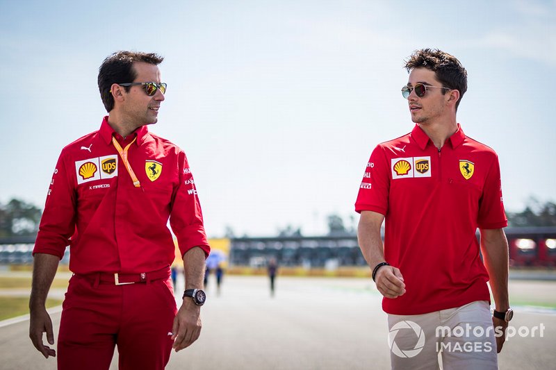 Charles Leclerc, Ferrari walks the track with his mechanics