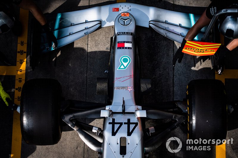 Mercedes AMG F1 pit stop practice with the Mercedes AMG F1 W10