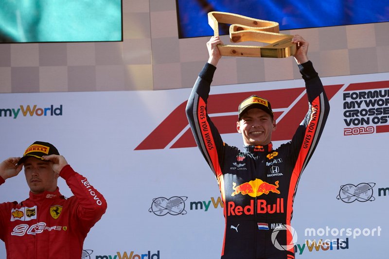 Race winner Max Verstappen, Red Bull Racing, on the podium