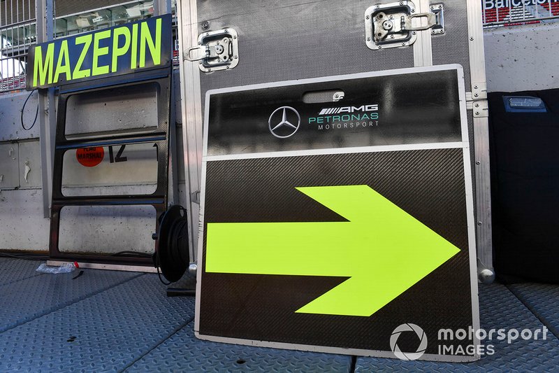 Pit board of Nikita Mazepin, private tester, Mercedes AMG F1 