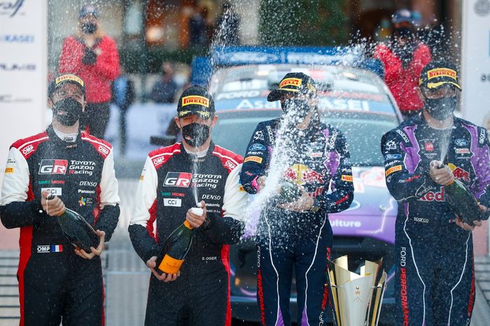 Podium: Winners Sébastien Loeb, Isabelle Galmiche, M-Sport Ford World Rally Team Ford Puma Rally1, second place Sébastien Ogier, Benjamin Veillas, Toyota Gazoo Racing WRT Toyota GR Yaris Rally1