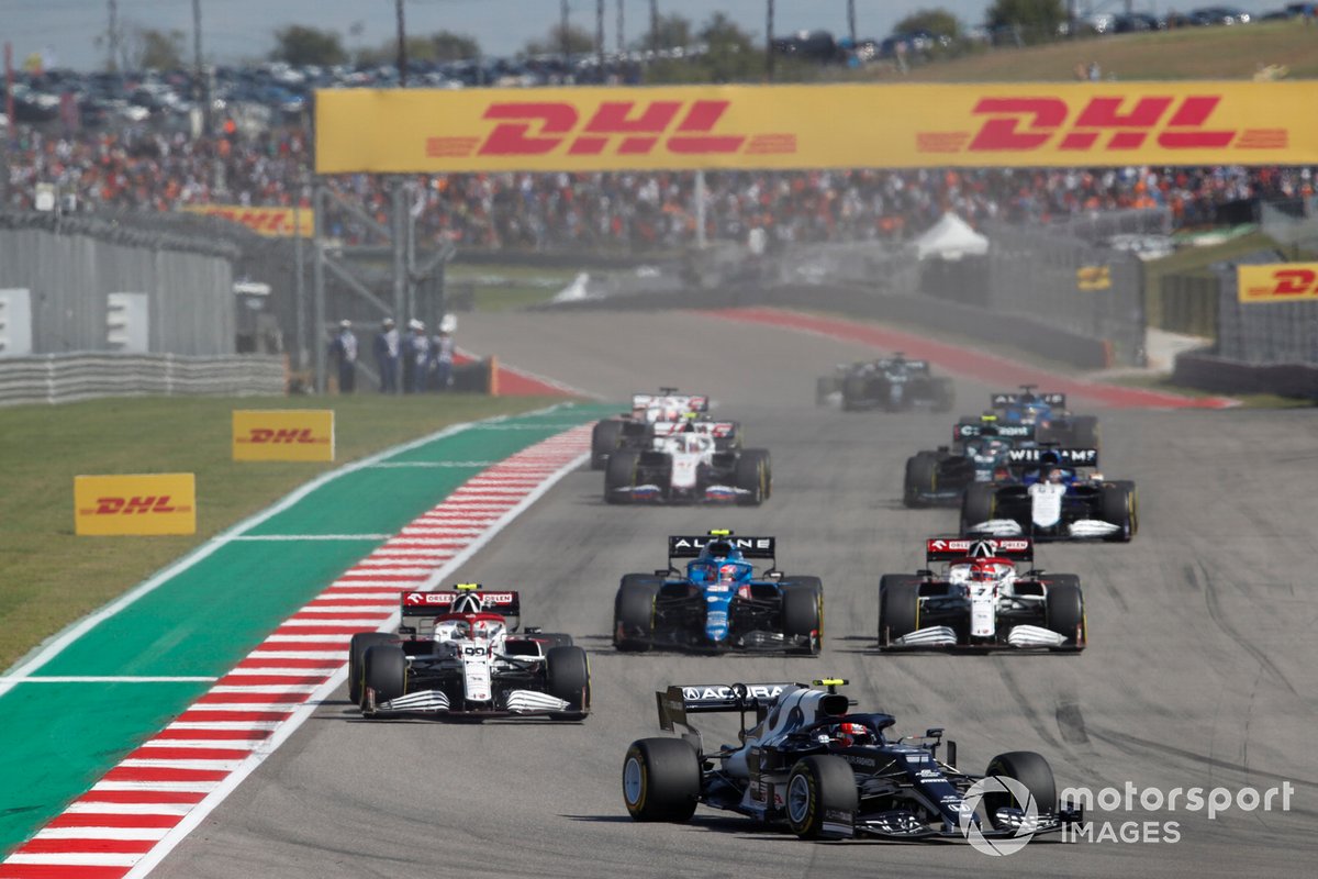 Pierre Gasly, AlphaTauri AT02, Antonio Giovinazzi, Alfa Romeo Racing C41, Esteban Ocon, Alpine A521, Kimi Raikkonen, Alfa Romeo Racing C41 e George Russell, Williams FW43B