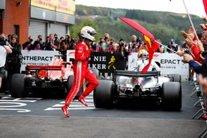 Sebastian Vettel, Ferrari, celebrates victory in parc ferme