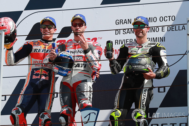 Podio, ganador Andrea Dovizioso, Ducati Team, segundo Marc Marquez, Repsol Honda Team, tercero Cal Crutchlow, Team LCR Honda