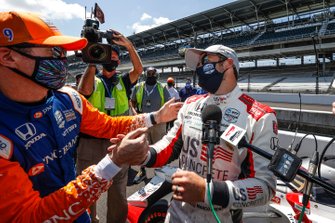 Marco Andretti, Andretti Herta with Marco & Curb-Agajanian Honda celebrates after winning the NTT P1 Award and pole, Scott Dixon, Chip Ganassi Racing Honda