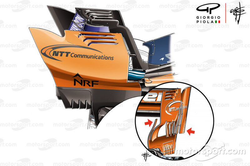 Ala trasera del McLaren MCL33 vs MCL32