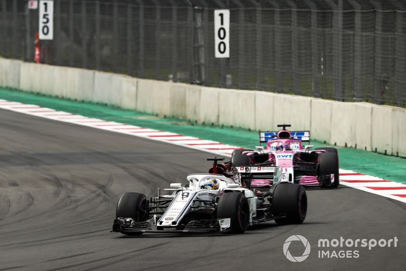 Marcus Ericsson, Sauber C37, leads Sergio Perez, Racing Point Force India VJM11