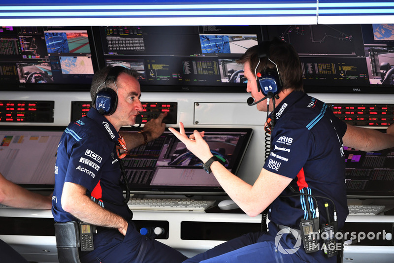 Paddy Lowe, Williams Shareholder and Technical Director and Rob Smedley, Williams Head of Vehicle Performance on the pit wall gantry