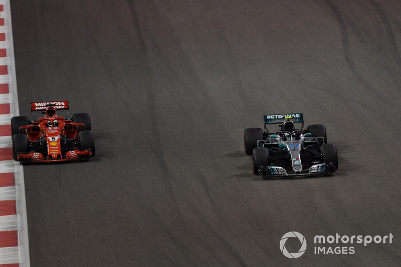 Sebastian Vettel, Ferrari SF71H and Valtteri Bottas, Mercedes-AMG F1 W09 battle 