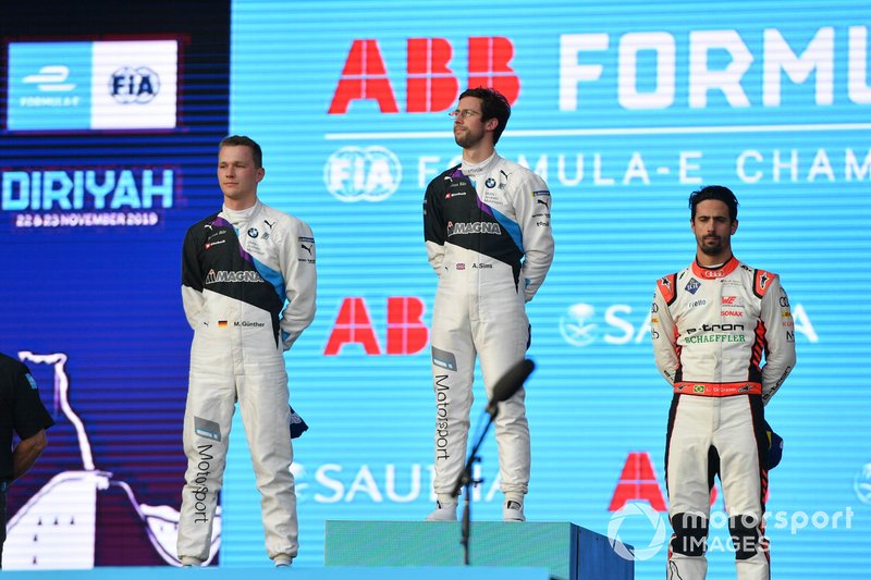 Maximilian Gunther, BMW I Andretti Motorsports, Alexander Sims, BMW I Andretti Motorsports, Lucas Di Grassi, Audi Sport ABT Schaeffler, sul podio