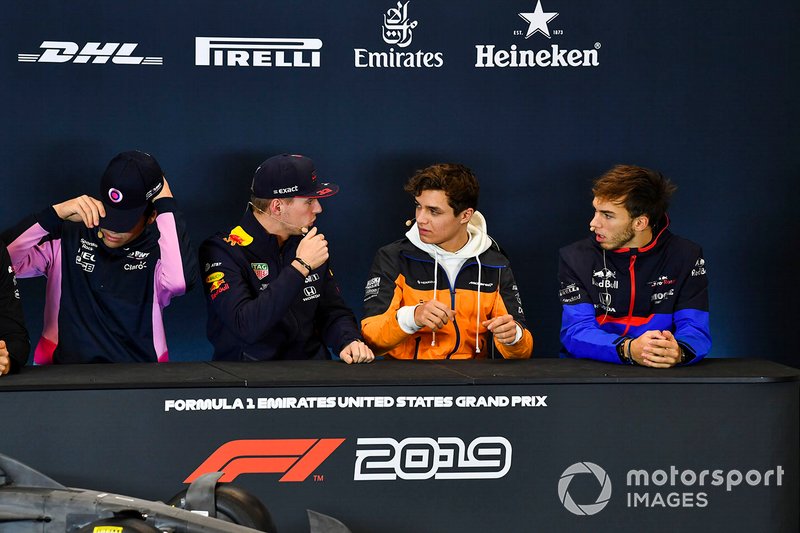 Press conference, Lance Stroll, Racing Point, Max Verstappen, Red Bull Racing, Lando Norris, McLaren and Pierre Gasly, Toro Rosso 