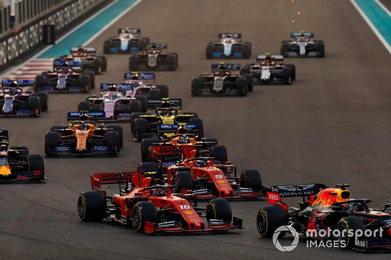 Max Verstappen, Red Bull Racing RB15, Charles Leclerc, Ferrari SF90, Sebastian Vettel, Ferrari SF90, Lando Norris, McLaren MCL34, Alexander Albon, Red Bull RB15, Carlos Sainz Jr., McLaren MCL34