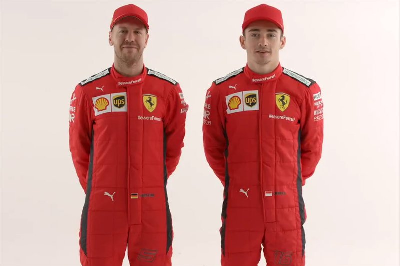 Le nuove tute di Sebastian Vettel, Charles Leclerc, Ferrari