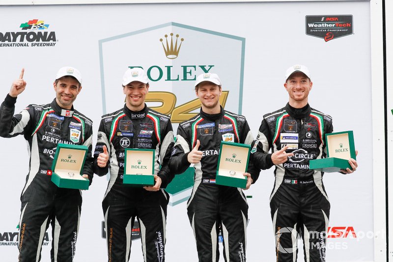 #11 GRT Grasser Racing Team Lamborghini Huracan GT3, GTD: Mirko Bortolotti, Christian Engelhart, Rik Breukers, Rolf Ineichen, podium