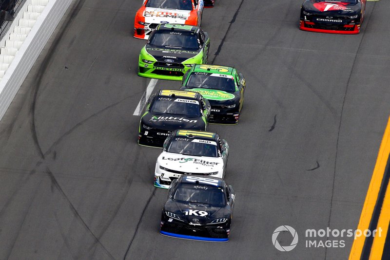 Jeffrey Earnhardt, Joe Gibbs Racing, Toyota Supra iK9 and Justin Haley, Kaulig Racing, Chevrolet Camaro LeafFilter Gutter Protection