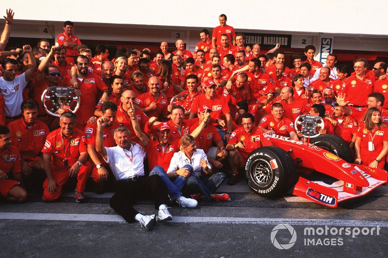 Michael Schumacher, Ferrari F2001, and team mate Rubens Barrichello